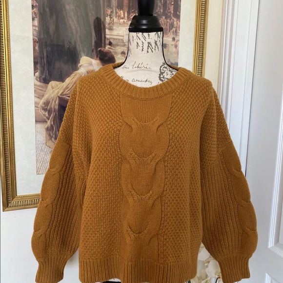New J.Crew Women's Cable-knit Balloon Sleeve Warm L Golden #AB832 Retail $118. - Picture 3 of 5